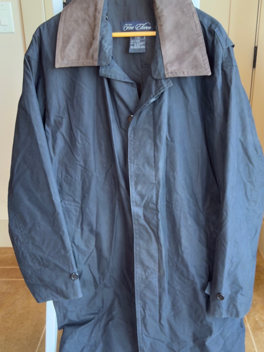 The Classic Men's Navy Trench Coat with Brown Collar by The Classic